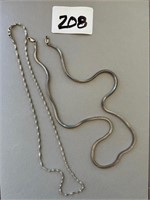 2 Silver Necklaces  26" & 22"