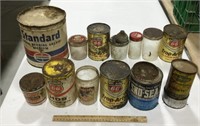 Lot of cans of engine fluids & jars-empty-1/4 full