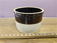 Two Tone Stoneware Crock- Has Crack, But Sturdy
