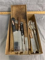 Assorted Knives, Slicer, Glass Utensils