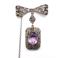 Arts & Crafts amethyst and silver hanging brooch