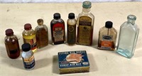 antique OIL & solvent bottles- Mobil FIRST AID kit