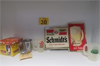 Schmidt's Beer Sign, Genesee Mugs, Strip Glasses