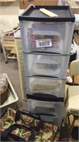 Six drawer plastic shelving units bag on rollers