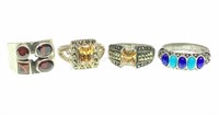 (4) Sterling Silver & Gemstone Rings