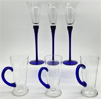 6pc Cobalt Blue Blown Glass Barware