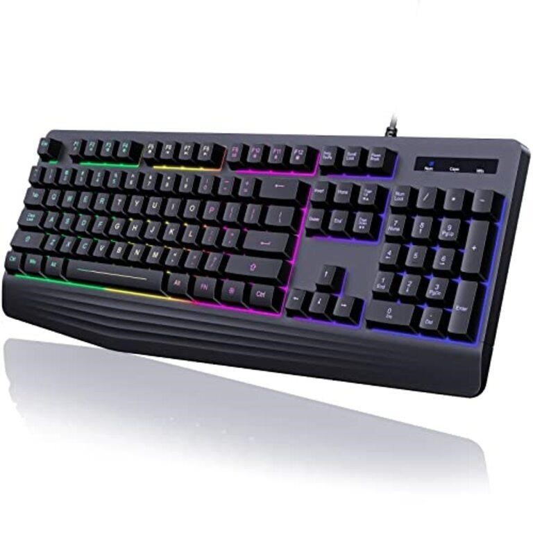 Gaming Keyboard, 7-Color Rainbow LED Backlit, 104