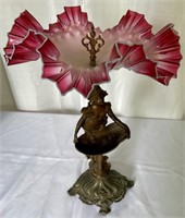 Art Nouveau Figural Metal Pedestal Glass Bowl