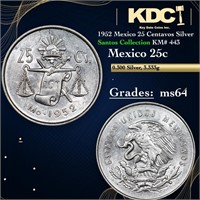 1952 Mexico 25 Centavos Silver Santos Collection K