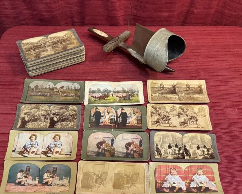 Antique Stereoscope 3D Card Viewer With over 40