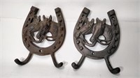 Pair of Horse in Horseshoe Iron Hangers