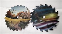 Pair of Artist Painted Saw Blades Signed