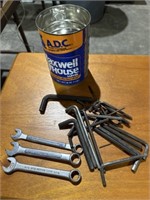 SMALL COFFEE CAN W/ WRENCHES & ALLEN WRENCHES