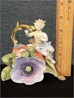 Antique Angel Cherub With Flower Basket Porcelain