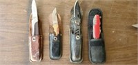 Lot of 4 Folding Knives with Sheaths