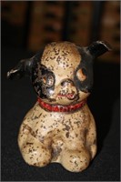 Cast iron puppy with red collar marked Fido bank