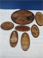 Seven Pyrography Wall Decorations x7