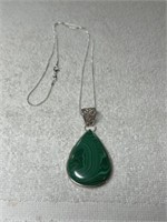 LARGE STERLING SILVER AND MALACHITE PENDANT