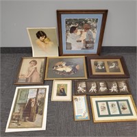 Group of 10 framed & unframed vintage, lithos,