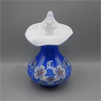 Fenton blue cased 8" JIP HP vase