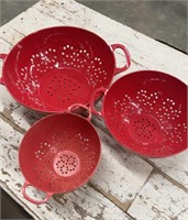 Set of 3 Red Thick Plastic Colanders.