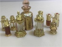 Glass perfume bottles w/metal accents, approx 2x4