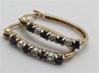 Sterling Earrings W Diamonds & Blue Stones