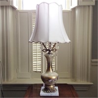 Cased Glass Lamp with Crystals and Shade