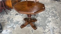 Large Walnut Carved Octagon Center Table
