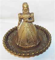 Figural Brass Bell On Tray