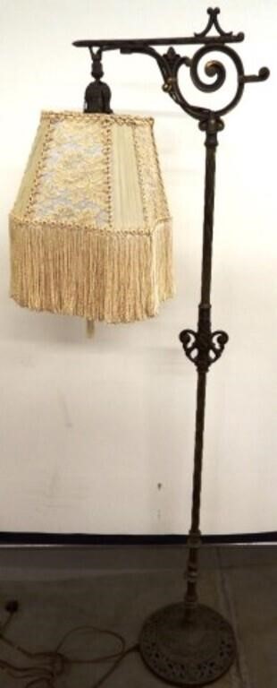 Antique Floor Lamp with Fringed Shade