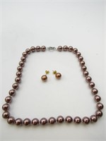 Pink Beaded Jewelry Necklace & Earrings