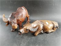 2 Nicely carved wood figurines water buffalo