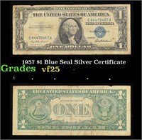 1957 $1 Blue Seal Silver Certificate Grades vf+