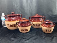 Vintage Pottery Canister Set Good Cond