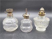 (3) Clear Glass Hurricane Oil Lamp Bases: