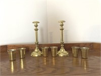 (2) Candle Holders & Brass Cups