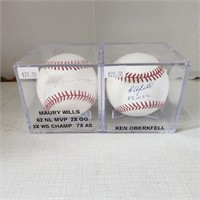 (2) Signed Baseballs in Case - Maury Wills & Ken