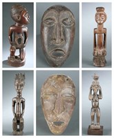 6 African style masks and figures. 20th century.