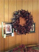 2 Wall Christmas art pieces and wreath