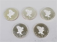 5 1982 One Troy Ounce Fine Silver Eagles.