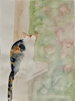 136A Large Cat Feline Watercolor