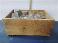 Wood Crate Mason, Drey & vtg. Jars