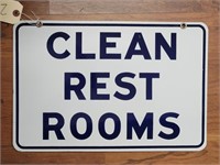 "Clean Rest Rooms" Double-Sided Porcelain Sign