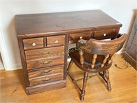 Ethan Allen dark pine desk with matching chair