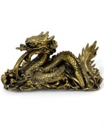 Gold tone Chinese dragon sculpture heavy