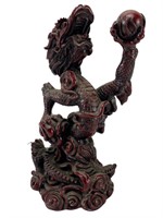 Resin Red Dragon Statue Holding Orb