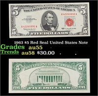 1963 $5 Red Seal United States Note Grades Choice