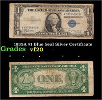 1935A $1 Blue Seal Silver Certificate Grades vf, v