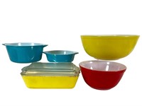 Lot of 5 Colorful Vintage Pyrex Dishes